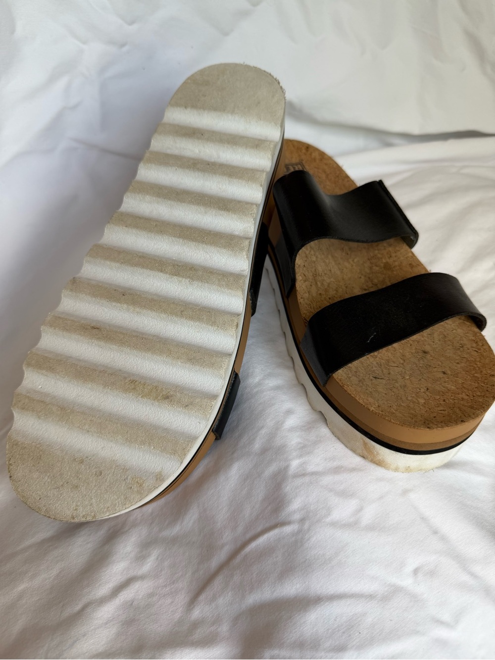 Reef Black Double-Strap Platform Sandals with Cork Footbed